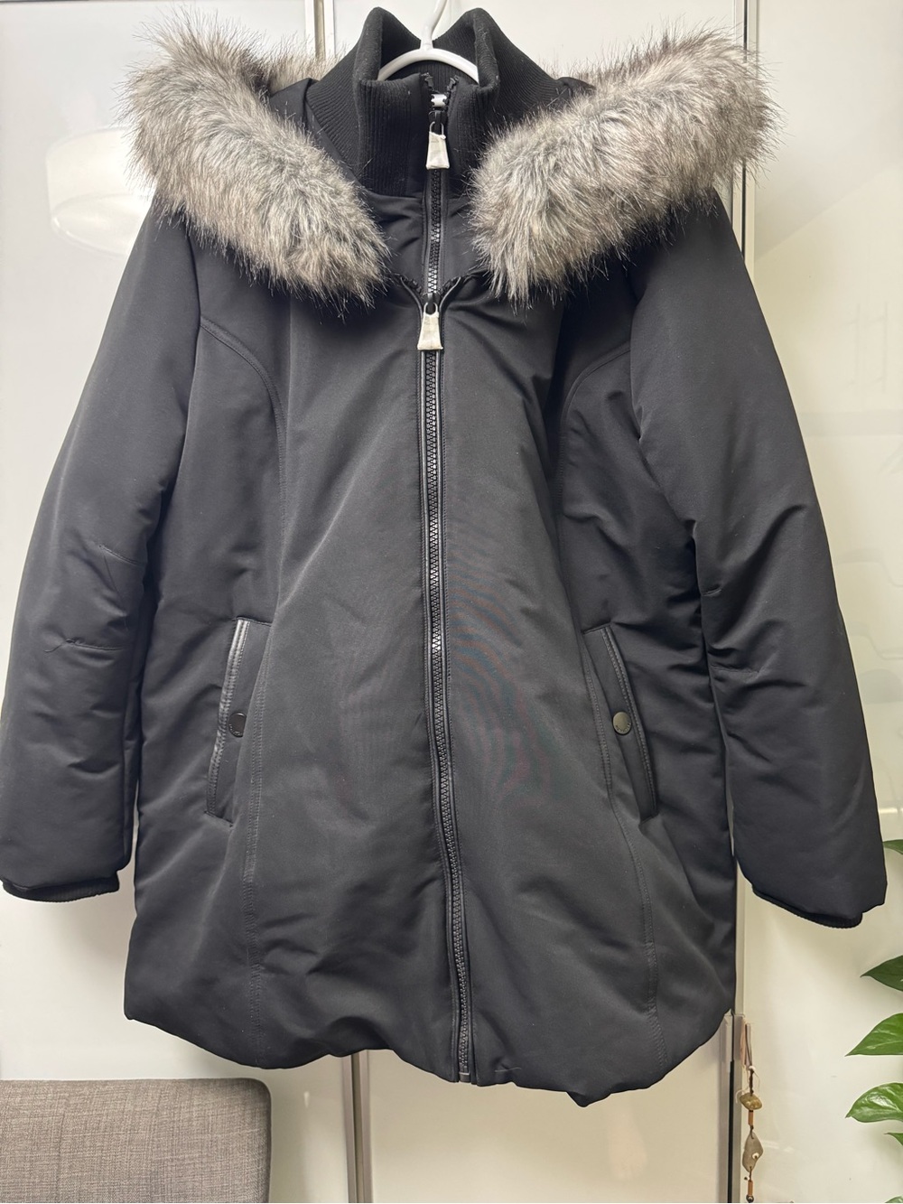 Point Zero Black Parka Coat with Faux Fur Hood